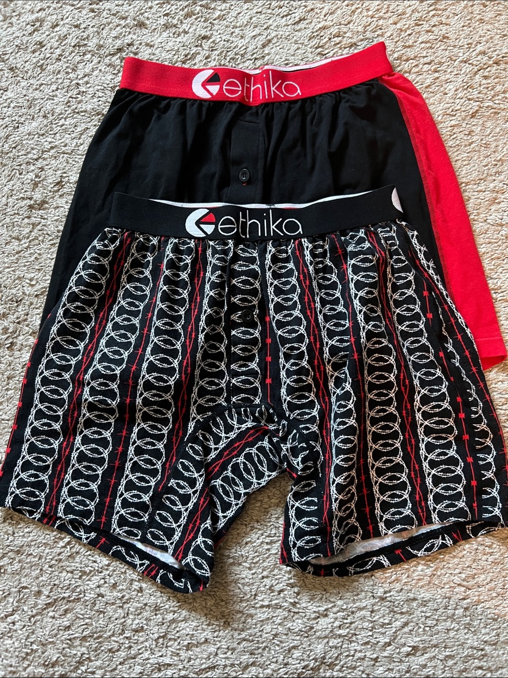 ethika Men's Boxer Briefs - Black with Red Accents & Pattern